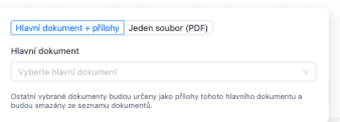 Dialog Sloučit v režimu Hlavní dokument + přílohy