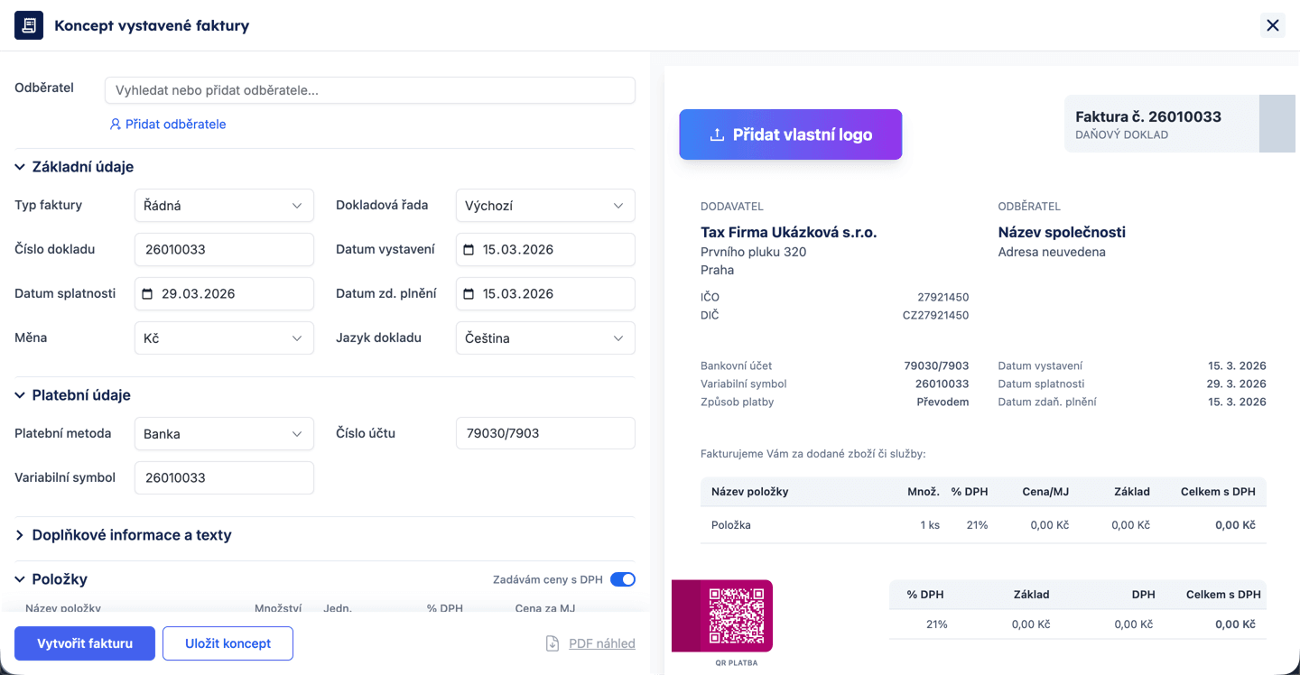 Vystavení faktury – Krok 2