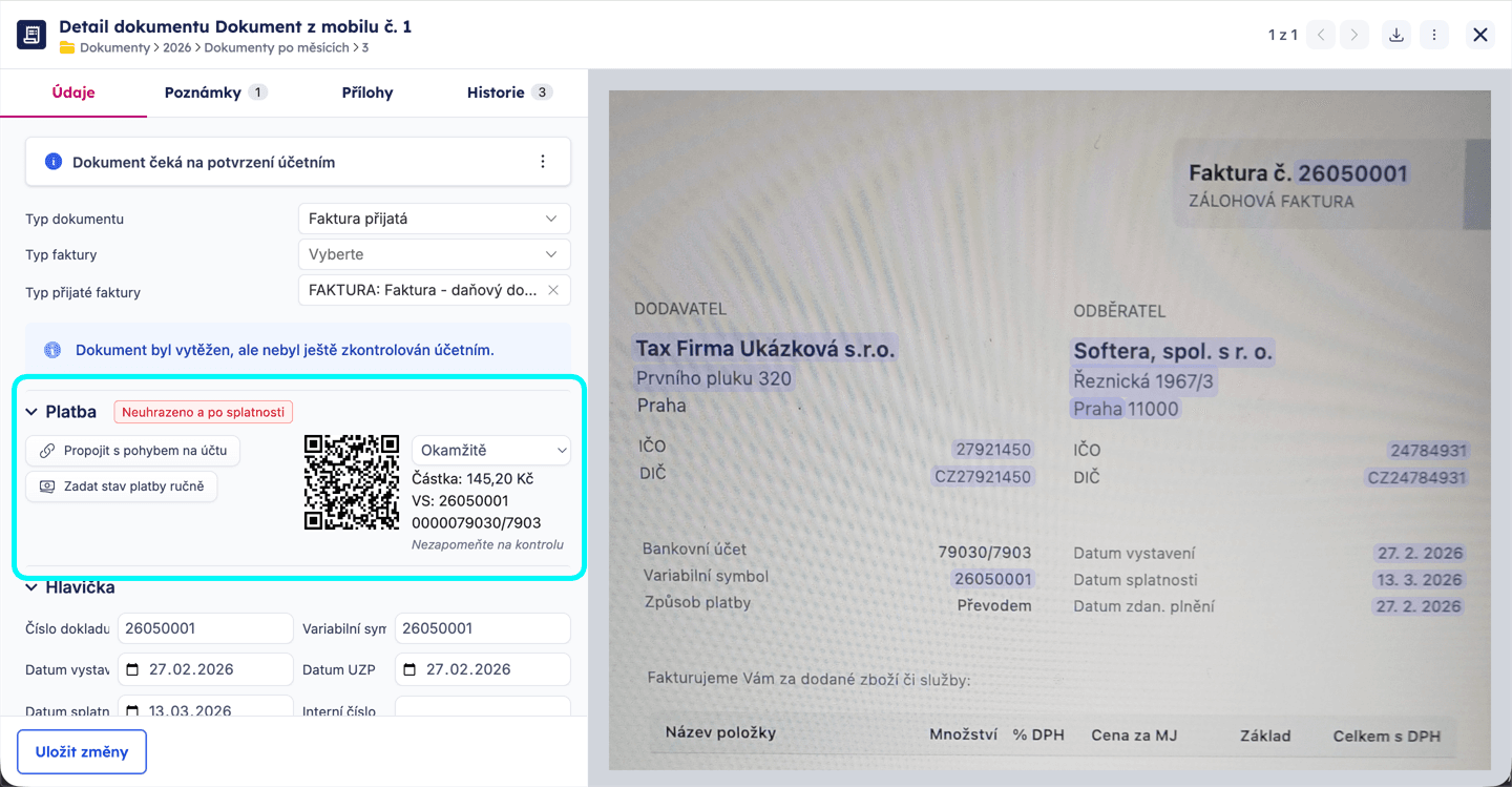 Možnosti platby dokladu