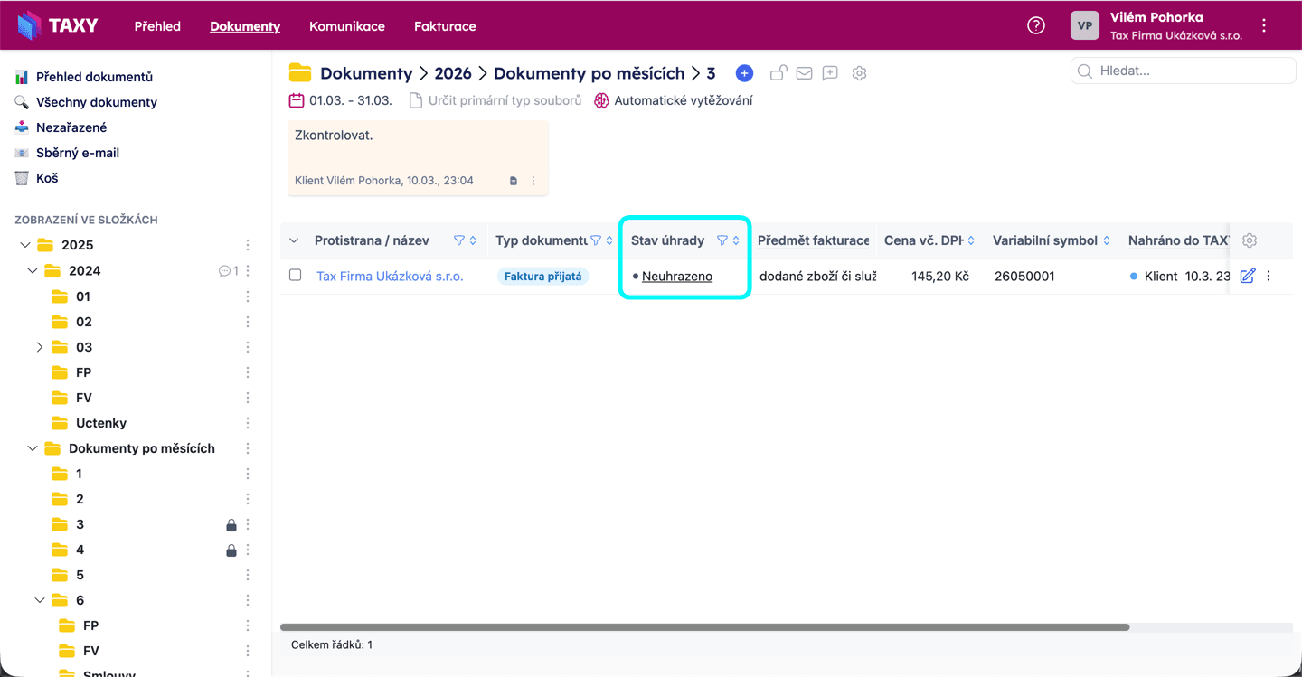 Stav dokumentů ve složce dokumentů