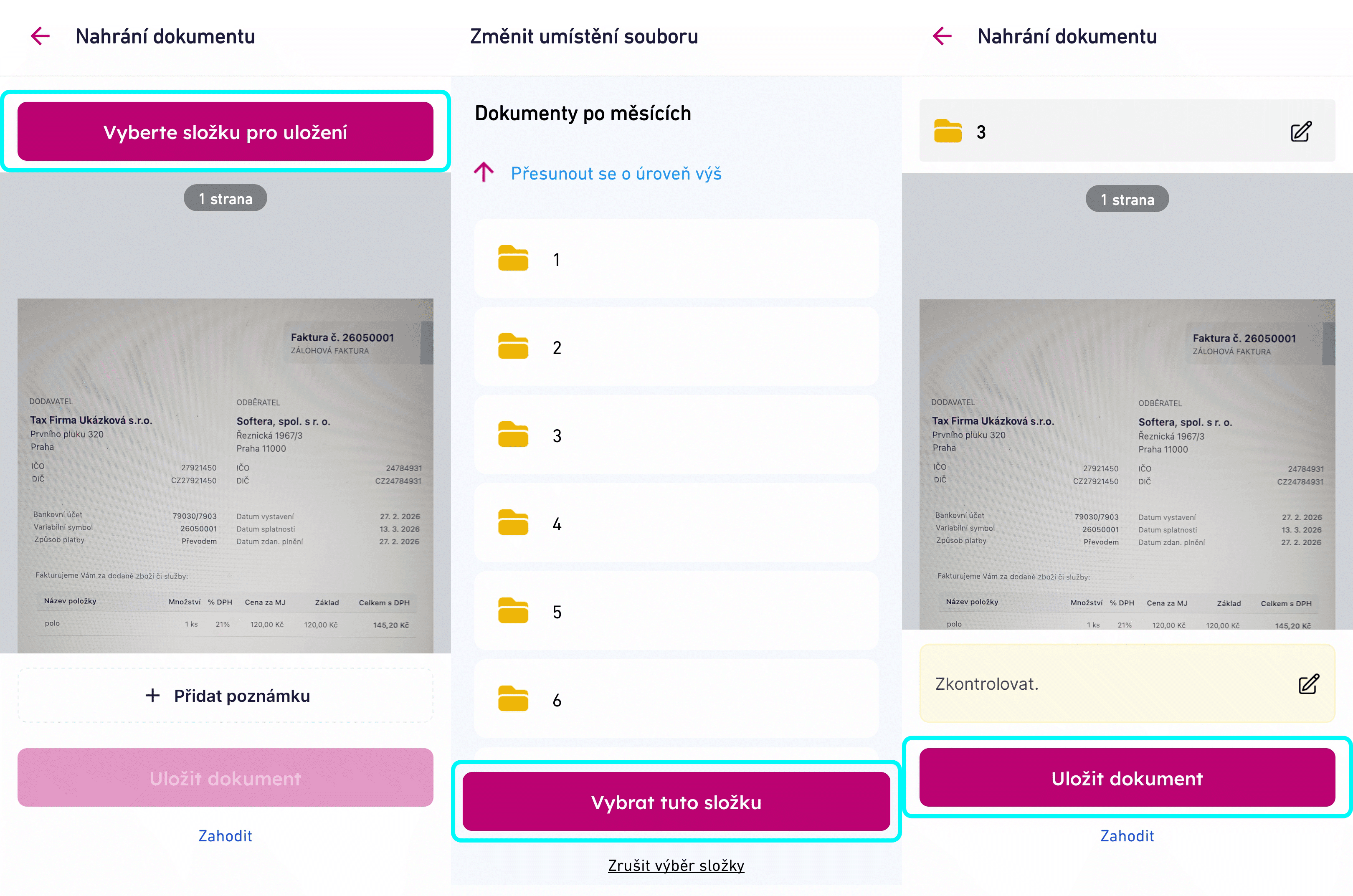 Proces nahrání dokumentu