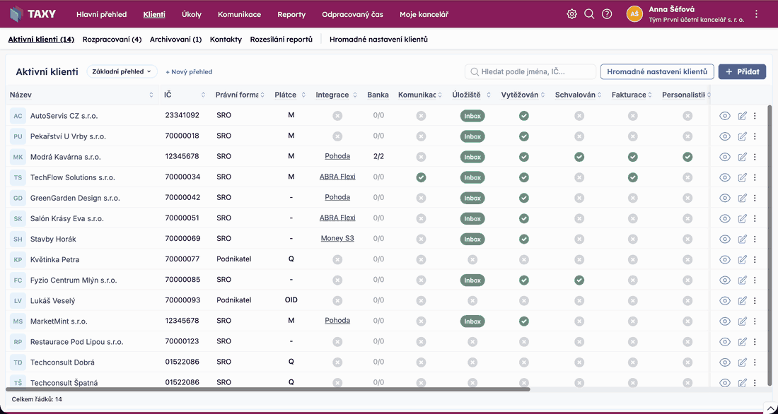 Napojení účetního programu: Nastavení klienta, Napojení na účetní program, výběr programu a typu napojení