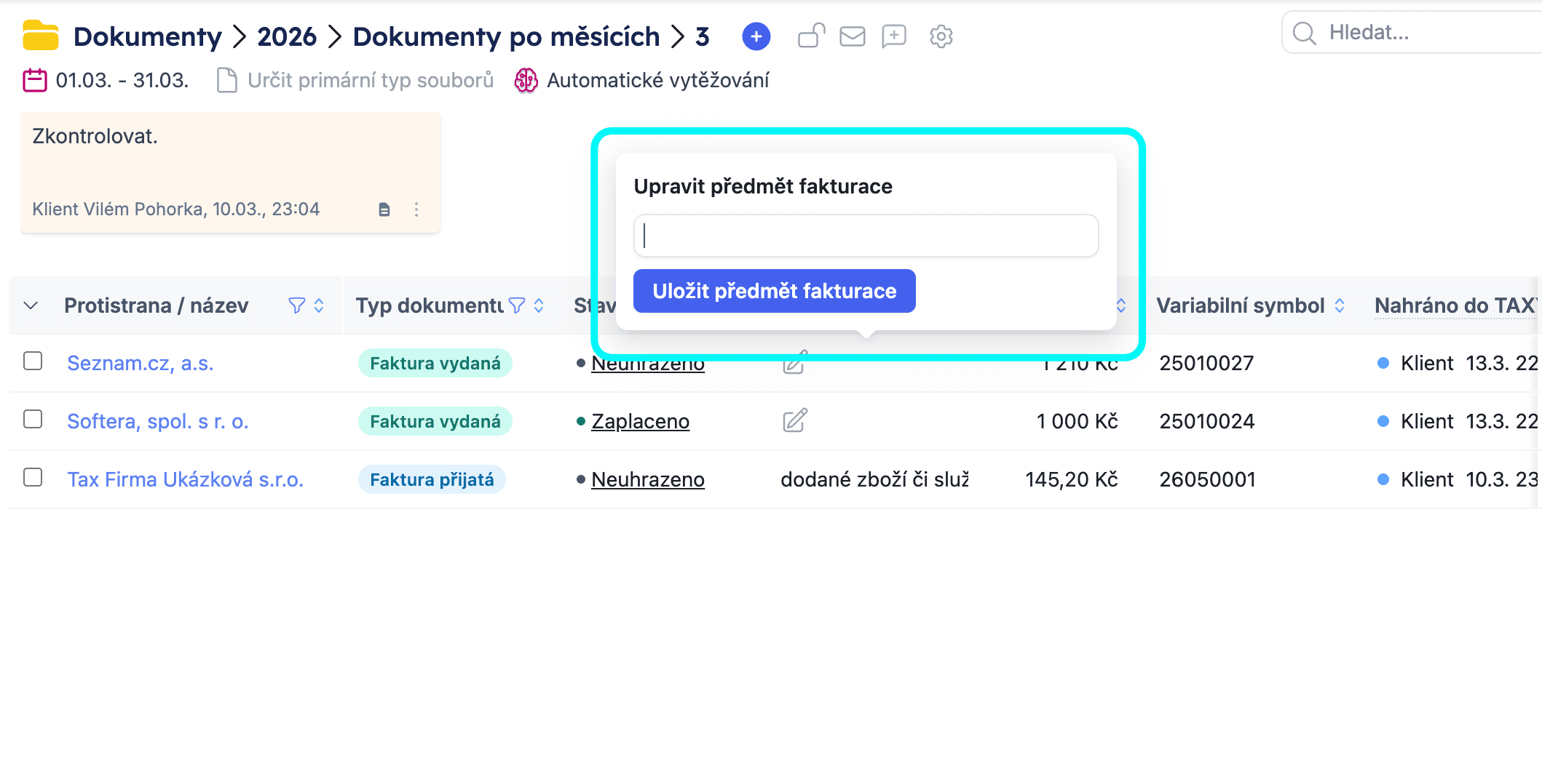 Předmět fakturace